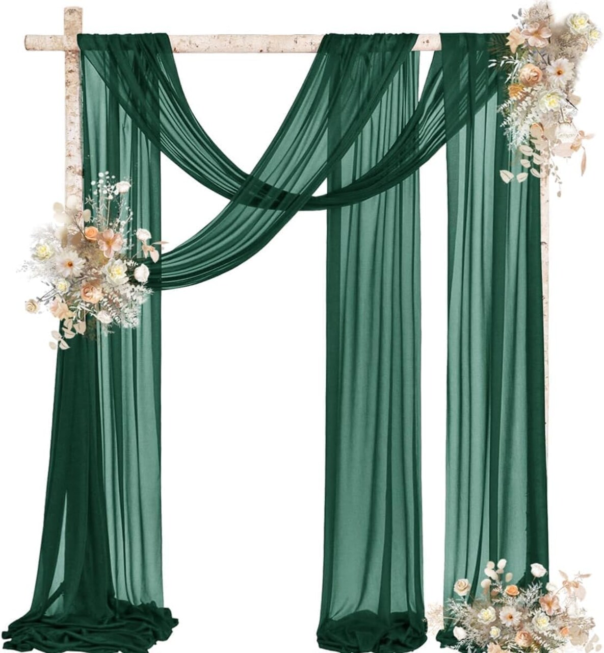 Emerald Green Wedding Arch Draping Fabric 1 Panel 29" x 20Ft Christmas Chiffon Outdoor Curtain Backdrop Sheer Arch Drapes for Thanksgiving Wedding Ceremony Party Ceiling Decoration